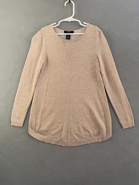 🔥Alfani Petite Metallic Shimmer Tunic Sweater Rose Gold Beige - Size PP🔥